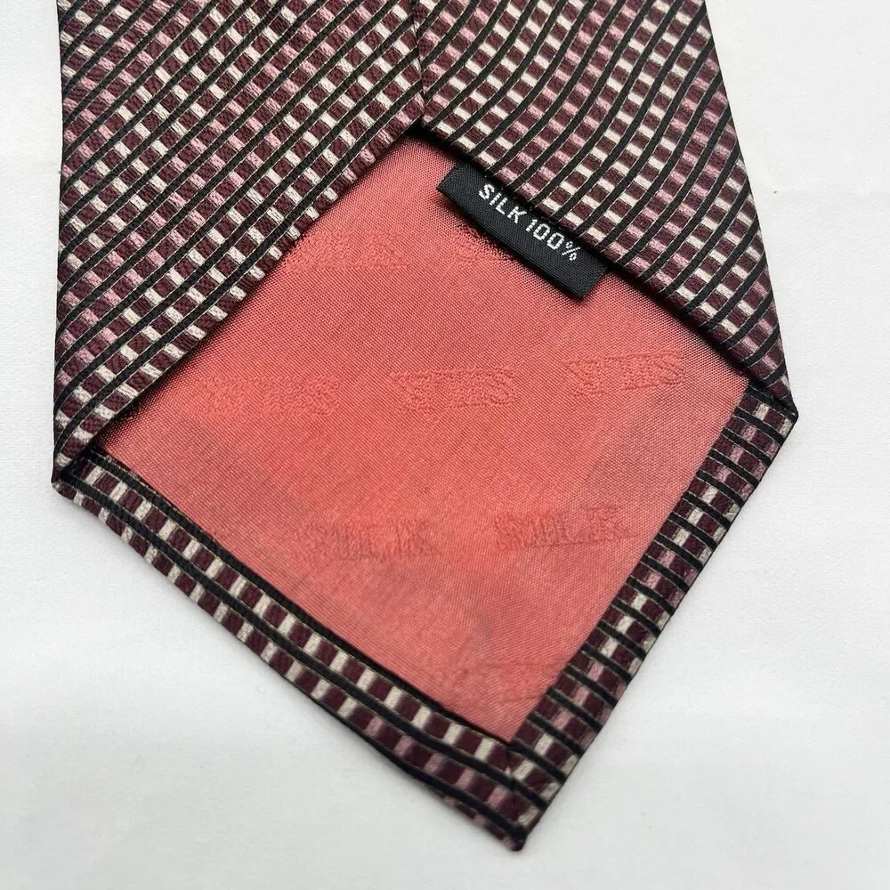 Laurant Benon Paris 100% Silk Necktie Maroon Tan Black Business Formal EUC